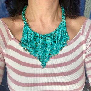🐠 Mega Fringe Turquoise Gold Choker Necklace Boho